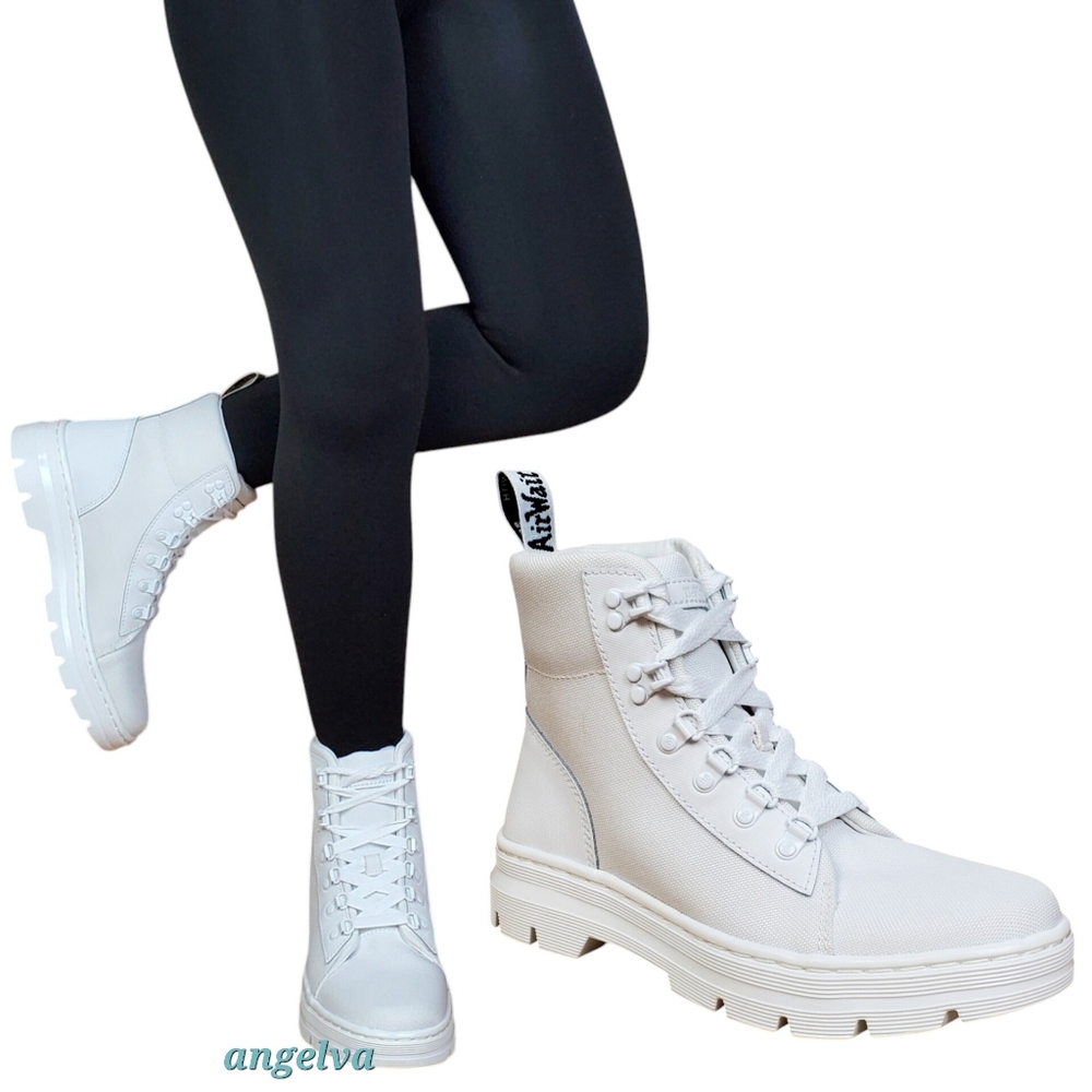 New Dr Martens combs platform lace up combat boots white canvas classic winter